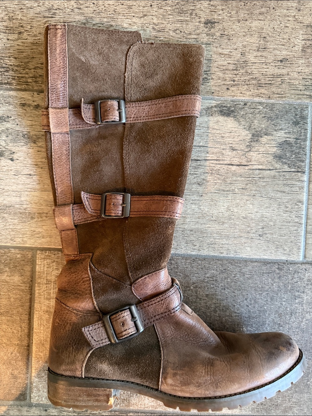 Ariat Brown Suede & Leather Buckle Mid-Calf Boots